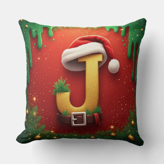 サンタのクリスマスモノグラムのJ🎅 クッション (正面)