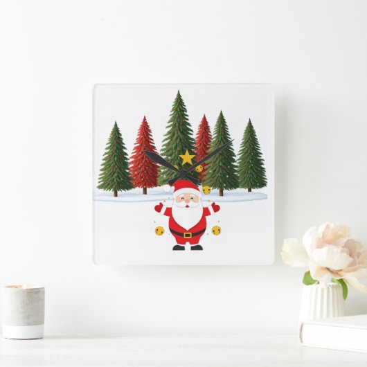 「サンタのクリスマスモーメユニークント:時インスパイアのA スクエア壁時計 (ホーム)