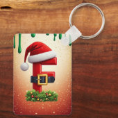 サンタのクリスマスリースのアクセントが付いたFの文字 🎅 キーホルダー (裏面)
