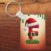 サンタのクリスマスリースのアクセントが付いたFの文字 🎅 キーホルダー (正面)