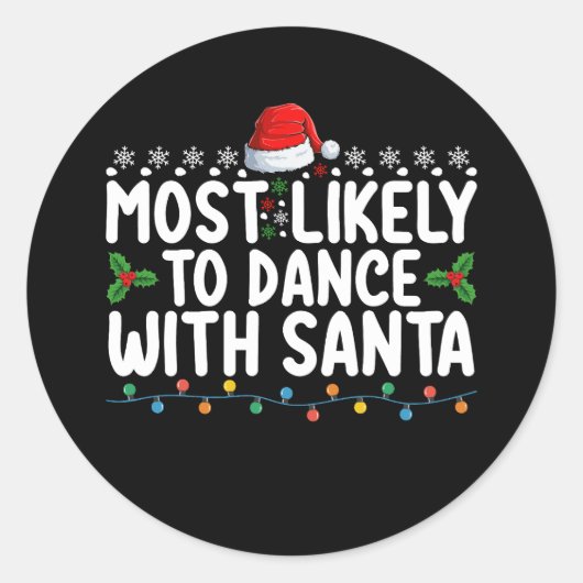 サンタのクリスマス休暇で踊りそうな ラウンドシール (正面)