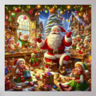 サンタのクリスマス工房の壁 ポスター