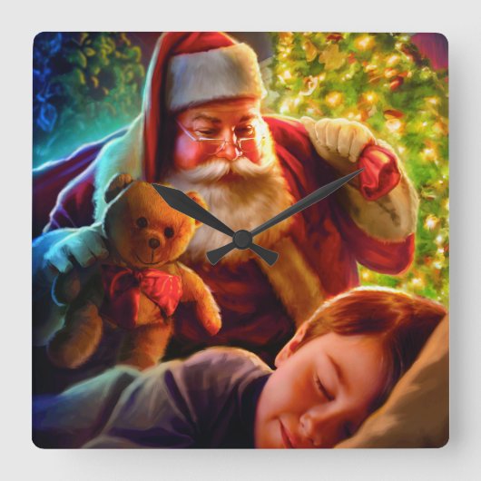 サンタのクリスマス スクエア壁時計 (正面)