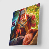 サンタのクリスマス スクエア壁時計 (傾斜)