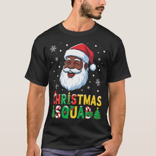 サンタのクリスマス・スクワッド 黒人男性 アフリカ系アメリカ人 Tシャツ (正面)