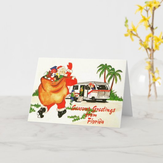 サンタのクリスマス・モーターホーム カード (黄色い花)