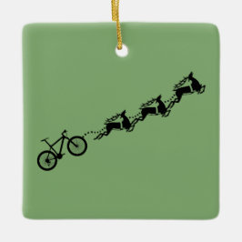 サンタのクリスマス 自転車とトナカイ クリスマス セラミックオーナメント