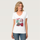 サンタのクリスマスTシャツ 食べる 飲む 寝る 女性用 Tシャツ (正面フル)