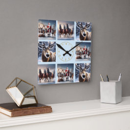 サンタのクルー：クリスマス神父がトナカイをポーズ スクエア壁時計