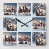 サンタのクルー：クリスマス神父がトナカイをポーズ スクエア壁時計 (正面)