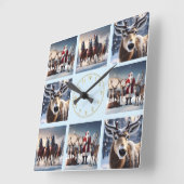 サンタのクルー：クリスマス神父がトナカイをポーズ スクエア壁時計 (傾斜)