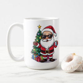 サンタのクールマグ サングラスとクリスマスツリー コーヒーマグカップ