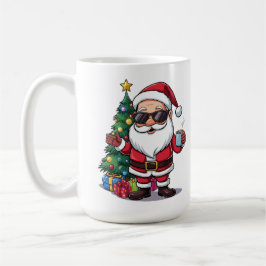 サンタのクールマグ サングラスとクリスマスツリー コーヒーマグカップ
