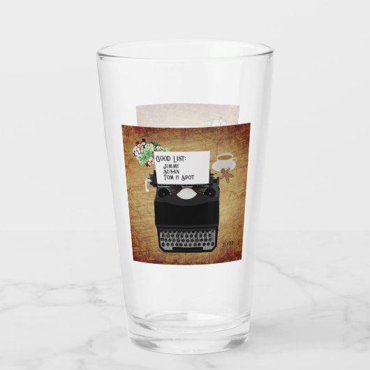 サンタのグッドリストヴィンテージタイプライター タンブラーグラス (裏面)