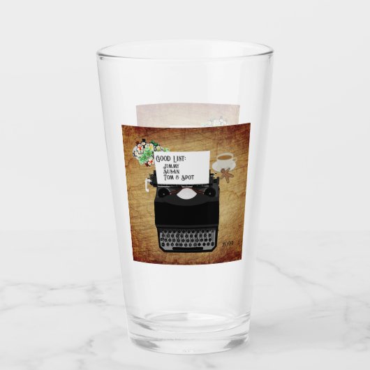 サンタのグッドリストヴィンテージタイプライター タンブラーグラス (正面)
