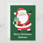 サンタのグリーンキッズクリスマスパーソナライズド カード (正面)