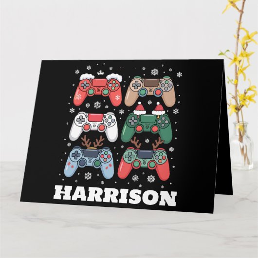 サンタのゲームコントローラー ゲーマー クリスマス 名入れ カード (黄色い花)