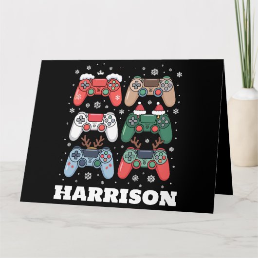 サンタのゲームコントローラー ゲーマー クリスマス 名入れ カード (正面)