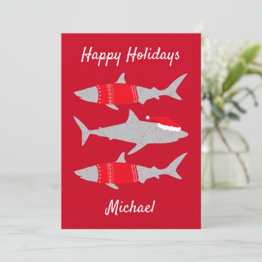 サンタのコスプレでサメを楽しむおもしろい シーズンカード (スタンド正面)