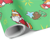 サンタのコーギーのクリスマスの包装紙 ラッピングペーパー (ロールコーナー)