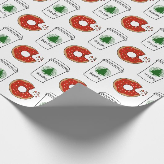 サンタのコーヒーとドーナツのクリスマス ラッピングペーパー (角)