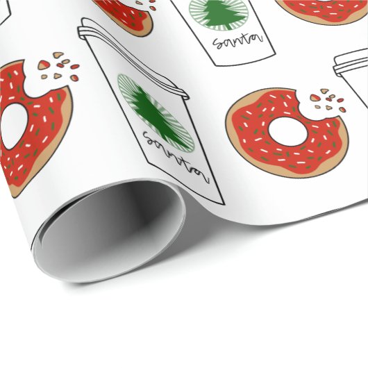 サンタのコーヒーとドーナツのクリスマス ラッピングペーパー (ロールコーナー)