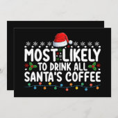 サンタのコーヒーのクリスマスを飲み干す可能性が最も高い 招待状 (正面/裏面)