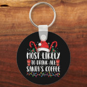 サンタのコーヒーを飲み干しそうなクリスマス キーホルダー (正面)