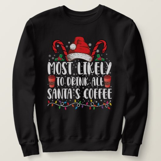 サンタのコーヒーを飲み干しそうなクリスマス スウェットシャツ (デザイン正面)