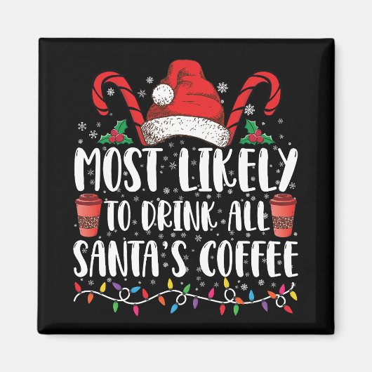 サンタのコーヒーを飲み干しそうなクリスマス マグネット (正面)