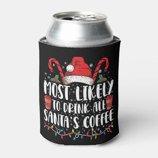 サンタのコーヒーを飲み干しそうなクリスマス 缶クーラー (缶正面)