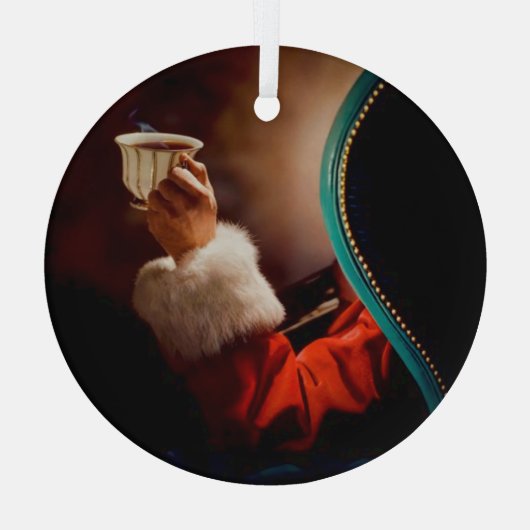 サンタのコーヒーブレイクビンテージクリスマス ガラスオーナメント (裏面)