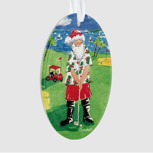サンタのゴルフをするクリスマスのオーナメント オーナメント (正面)