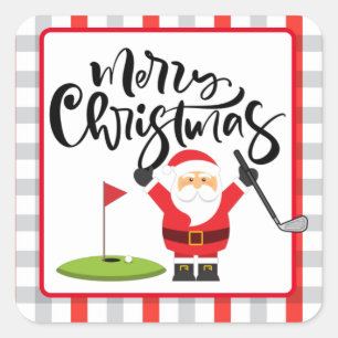 サンタのゴルファーとゴルフ遊メリークリスマス スクエアシール