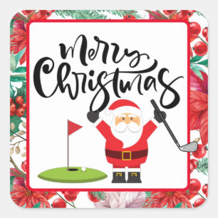 サンタのゴルファーとゴルフ遊メリークリスマス スクエアシール