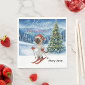 サンタのサイアミーズ猫好きのためのクリスマススキー 雪 スタンダードランチョンナプキン (インサイチュ)