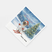 サンタのサイアミーズ猫好きのためのクリスマススキー 雪 スタンダードランチョンナプキン (角)