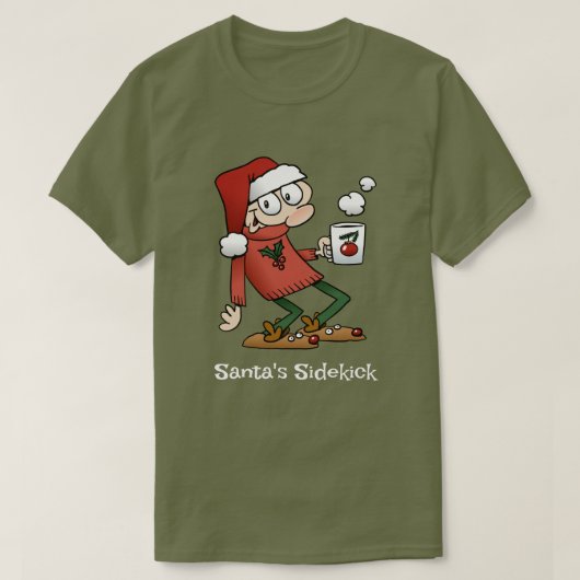 サンタのサイドキックかわいいおもしろいクリスマス漫画の男 Tシャツ (デザイン正面)