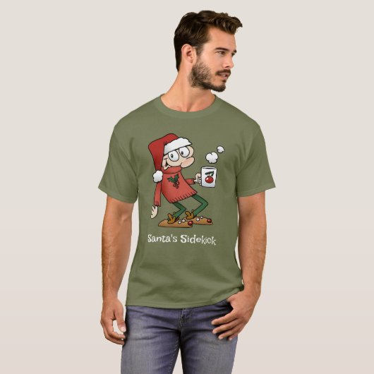 サンタのサイドキックかわいいおもしろいクリスマス漫画の男 Tシャツ (正面フル)
