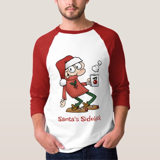サンタのサイドキックかわいいおもしろいクリスマス漫画の男 Tシャツ (正面)