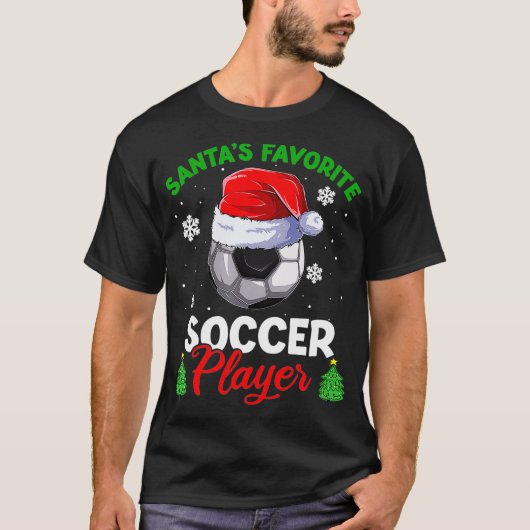 サンタのサッカー好きメンズウェア クリスマス Tシャツ (正面)