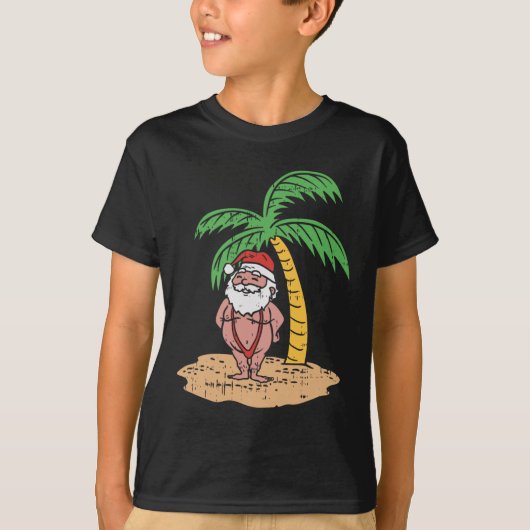 サンタのサマースイミング Funny Christmas In July ビーチ Tシャツ (正面)