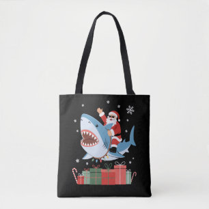 サンタのサメ乗りクリスマスパジャマ かわいいオーシャン トートバッグ