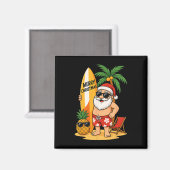 サンタのサーフィン 7月のクリスマス 夏のビーチ マグネット (正面/裏面)