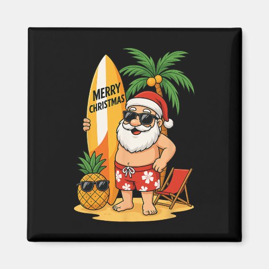 サンタのサーフィン 7月のクリスマス 夏のビーチ マグネット (正面)