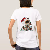 サンタのシャム猫がクリスマス・ライトに絡まる Tシャツ (裏面)