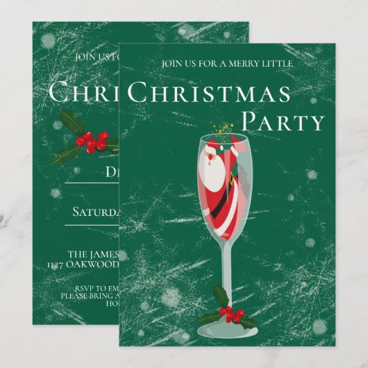 サンタのシャンパンで楽しいクリスマスの乾杯 招待状 (正面/裏面)