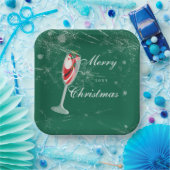 サンタのシャンパンで楽しむ陽気なクリスマスの歓声 冬 ペーパープレート (パーティー)