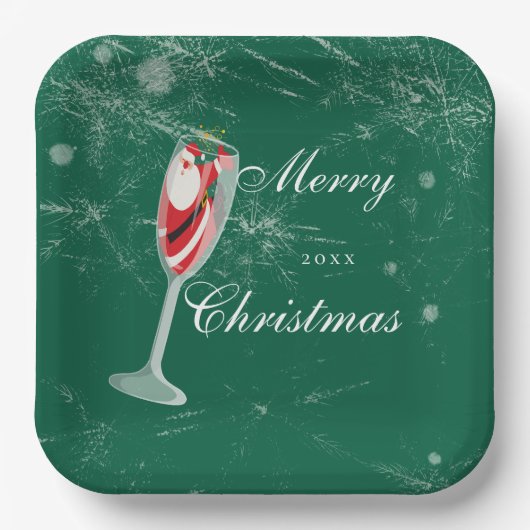 サンタのシャンパンで楽しむ陽気なクリスマスの歓声 冬 ペーパープレート (正面)