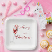 サンタのシャンパンで楽しむ陽気なクリスマスの歓声 冬 ペーパープレート (パーティー)